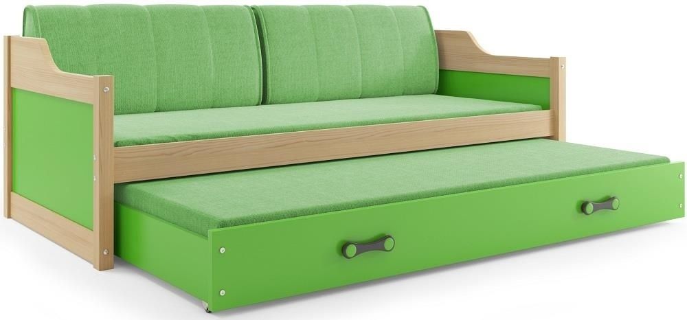 eoshop Detská posteľ s prístelkou DAVID 80x190 cm, borovica/zelená (Voľba matraca: Penový matrac)